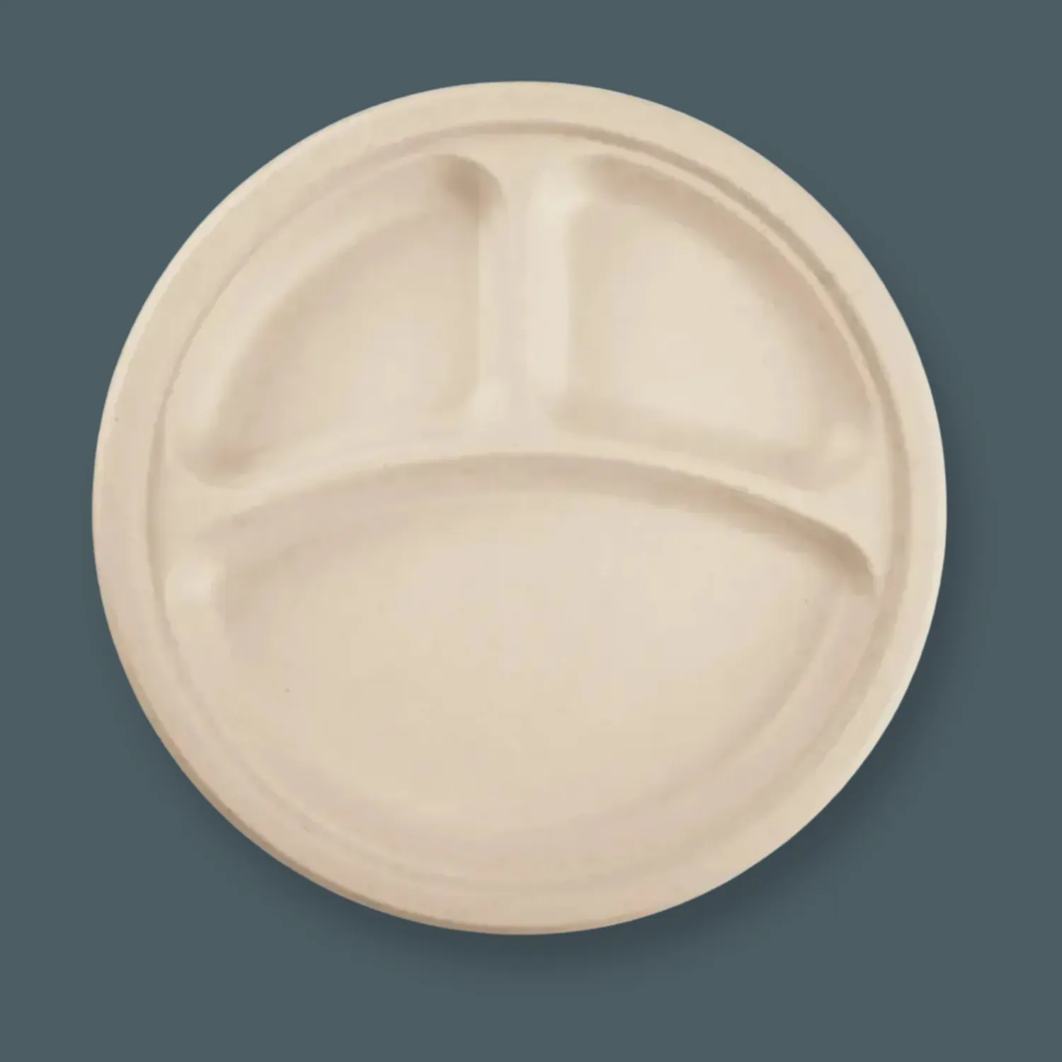 Brheez 10 – 3 Compartment Round Bagasse Plate, Natural