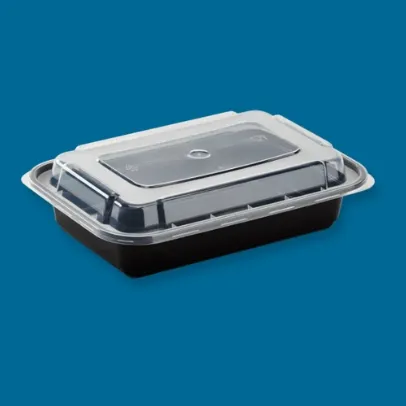 16 oz Rectangle Microwavable Black Containers with Clear Lids [150 Case]