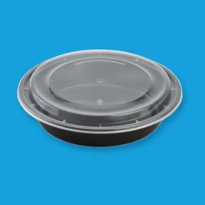 Elite - 48 oz Round Microwavable Black Containers with Clear Lids [150Case]
