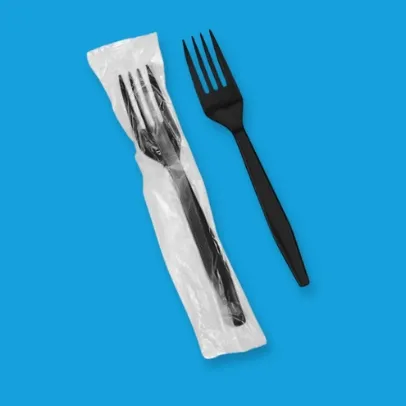 Heavy Weight Individually Wrapped Plastic Fork, Black [1000 Pack]