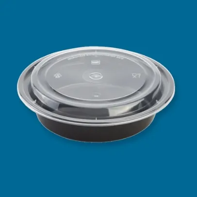 Elite 32 oz Round Microwavable Black Containers with Clear Lids [150Case]