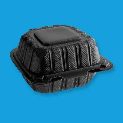 MFPP 6 x 6 Microwaveable Mineral Filled Hinged Lid Container, Black [300 Case]