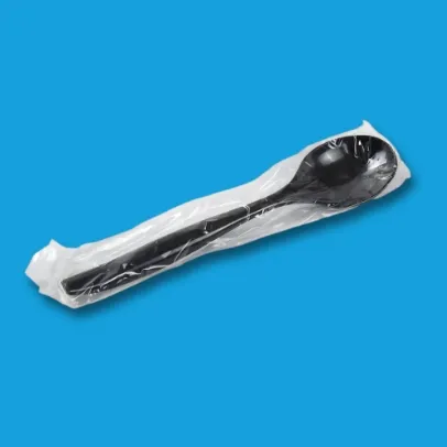 Plastic Serving Spoon Heavy Weight Black, Individually Wrapped [144 Pack]