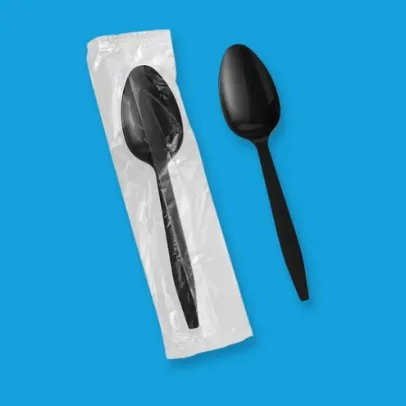 Heavy Weight Individually Wrapped Plastic Teaspoon, Black [1000 Pack]