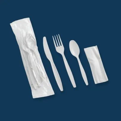 Heavy Weight Plastic Cutlery Set - Fork, Knife, Teaspoon & Napkin, White [500 Pack]