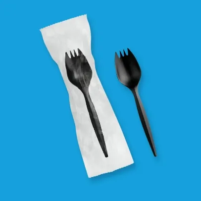Medium Weight Plastic Spork, Individually Wrapped, Black [1000 Pack
