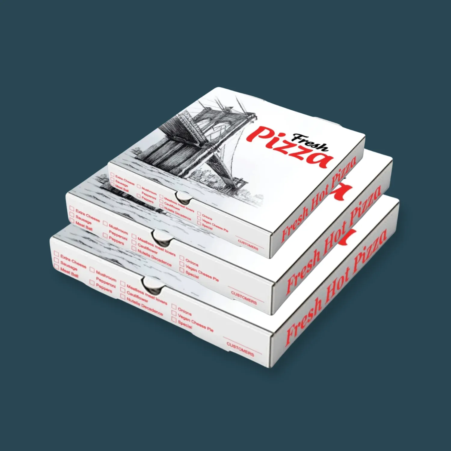 12 x 12 x 2 Corrugated Printed Pizza Boxes, White – 50/Pack